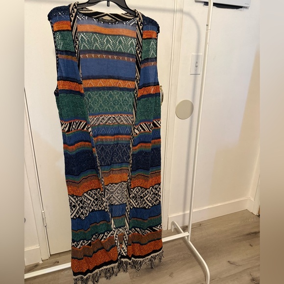 Peruvian Connection Blue and Orange Long cardigan - Picture 1 of 4